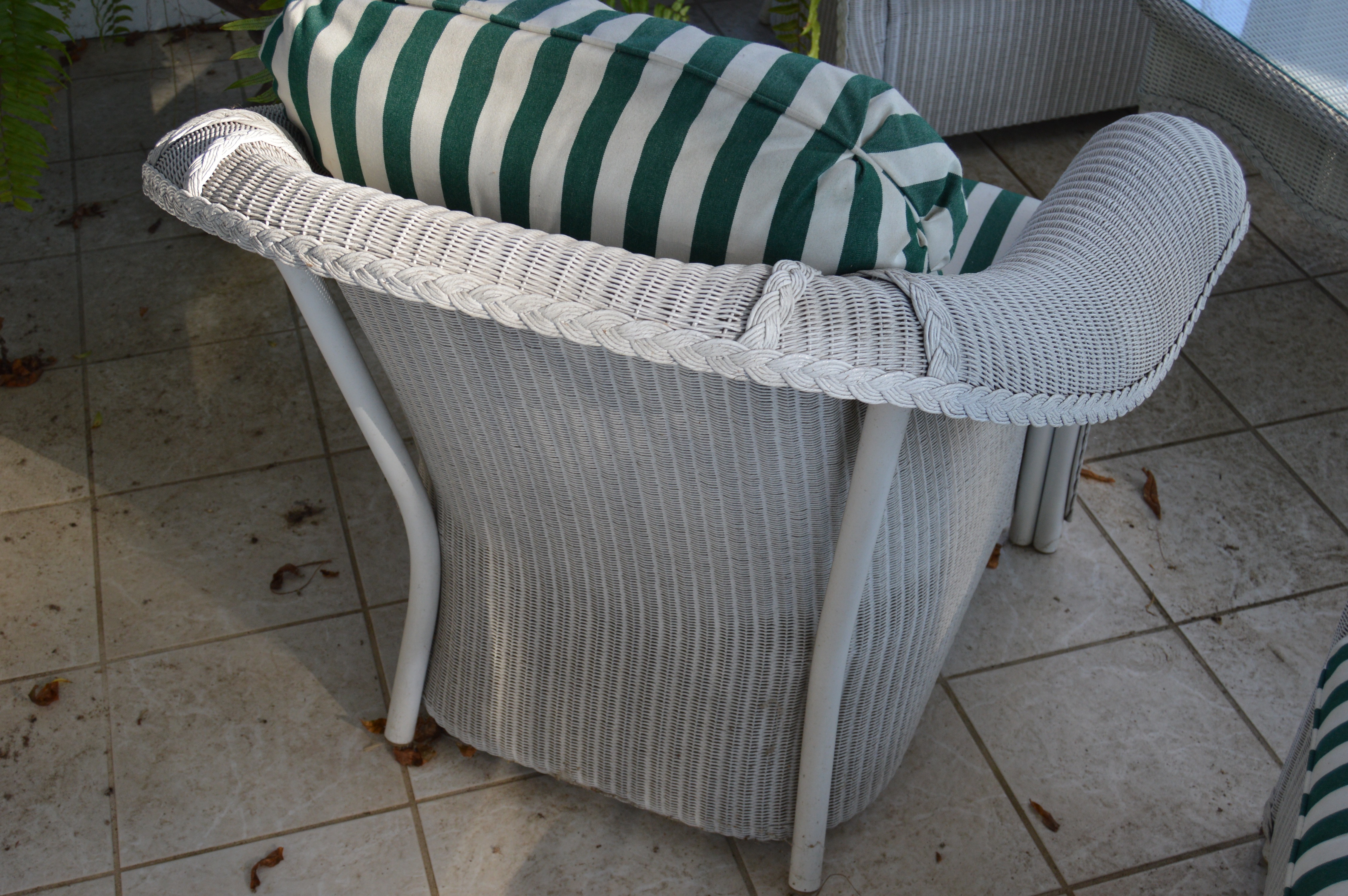 Wicker Patio Chair, Ottoman and Side Table by Lloyd Flanders