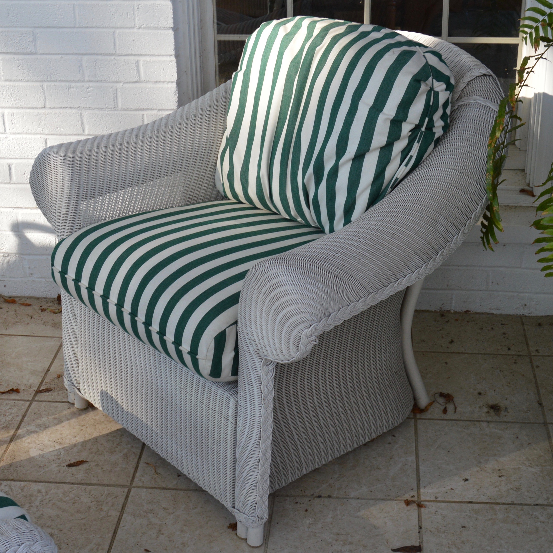 Wicker Patio Chair, Ottoman and Side Table by Lloyd Flanders