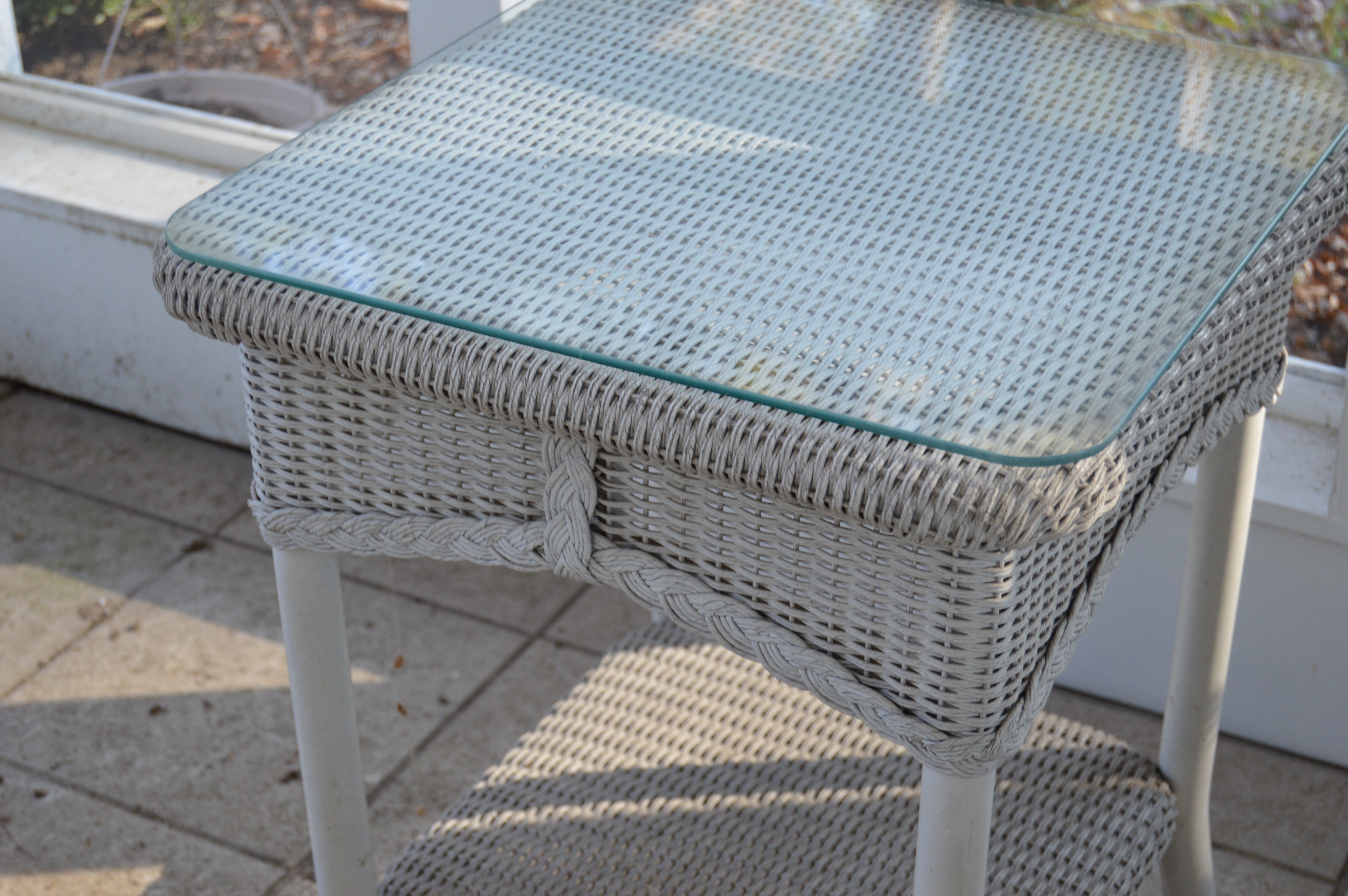 Wicker Patio Chair, Ottoman and Side Table by Lloyd Flanders