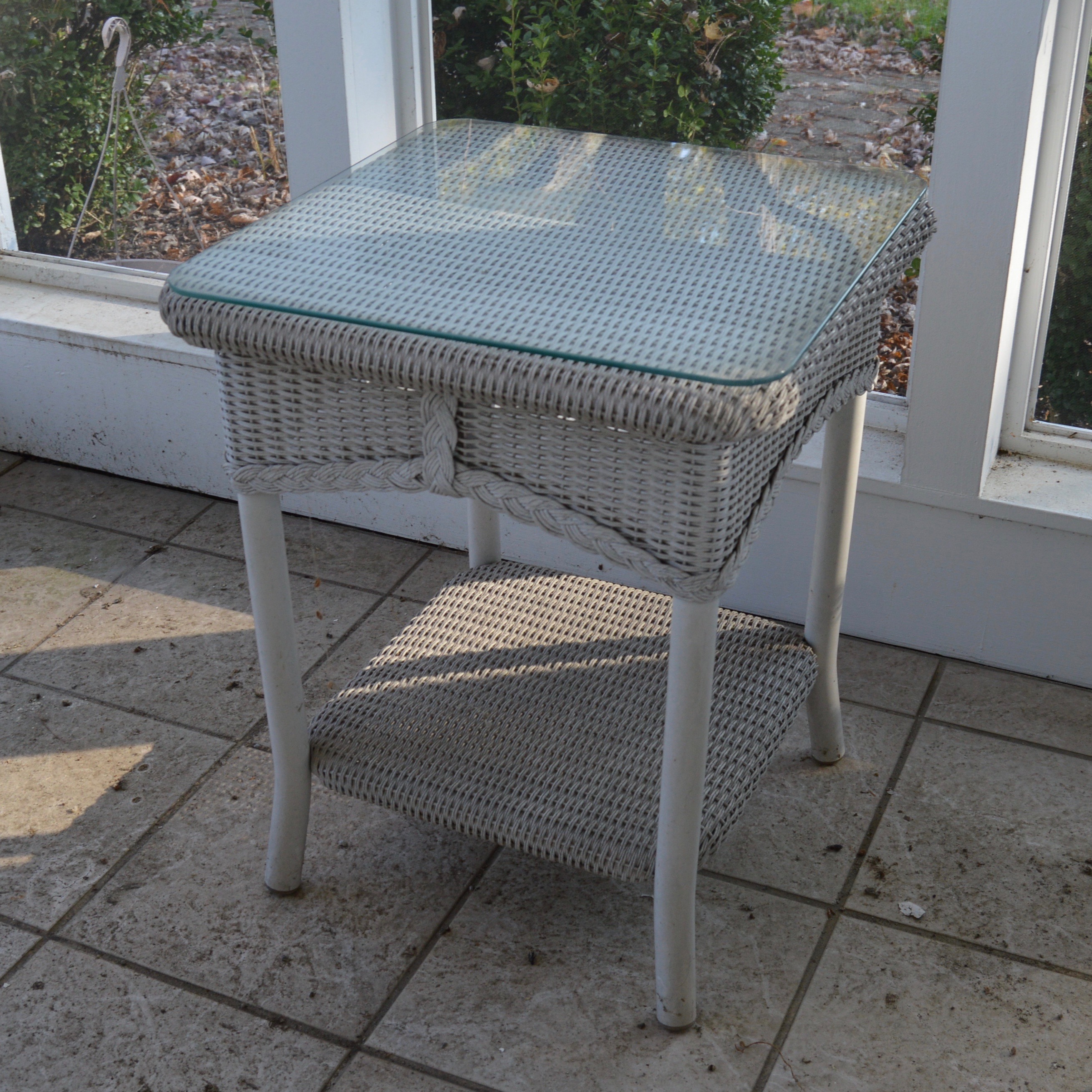 Wicker Patio Chair, Ottoman and Side Table by Lloyd Flanders