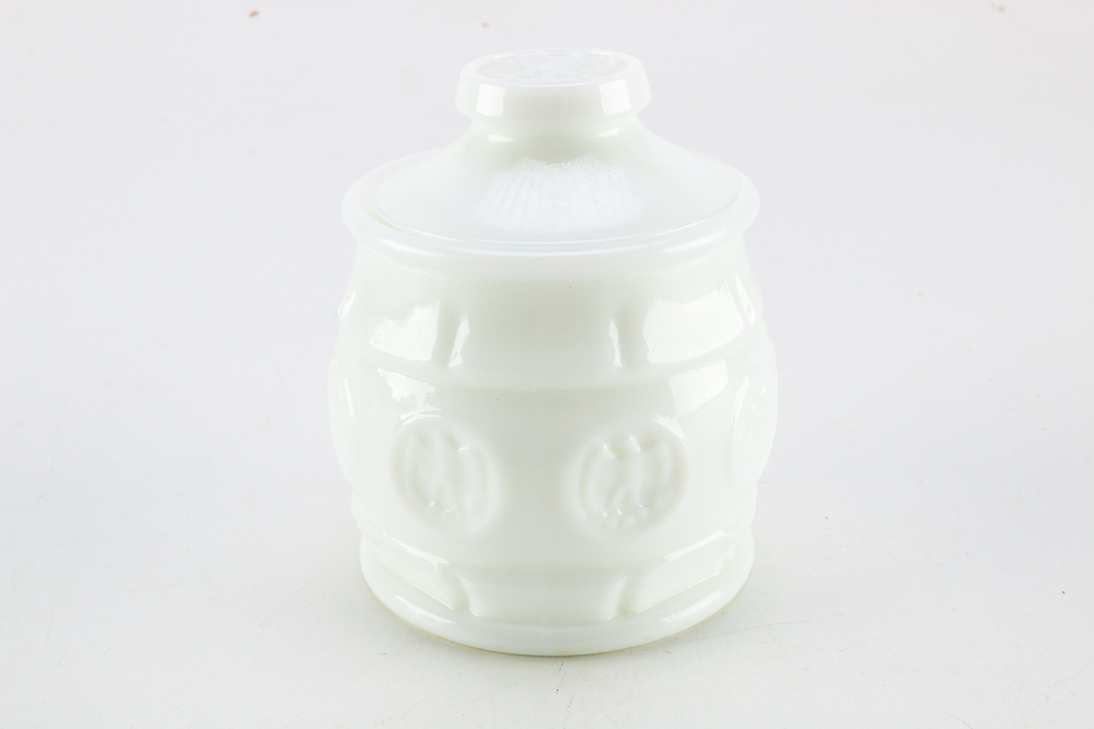 Four Milk Glass Vases and Jars