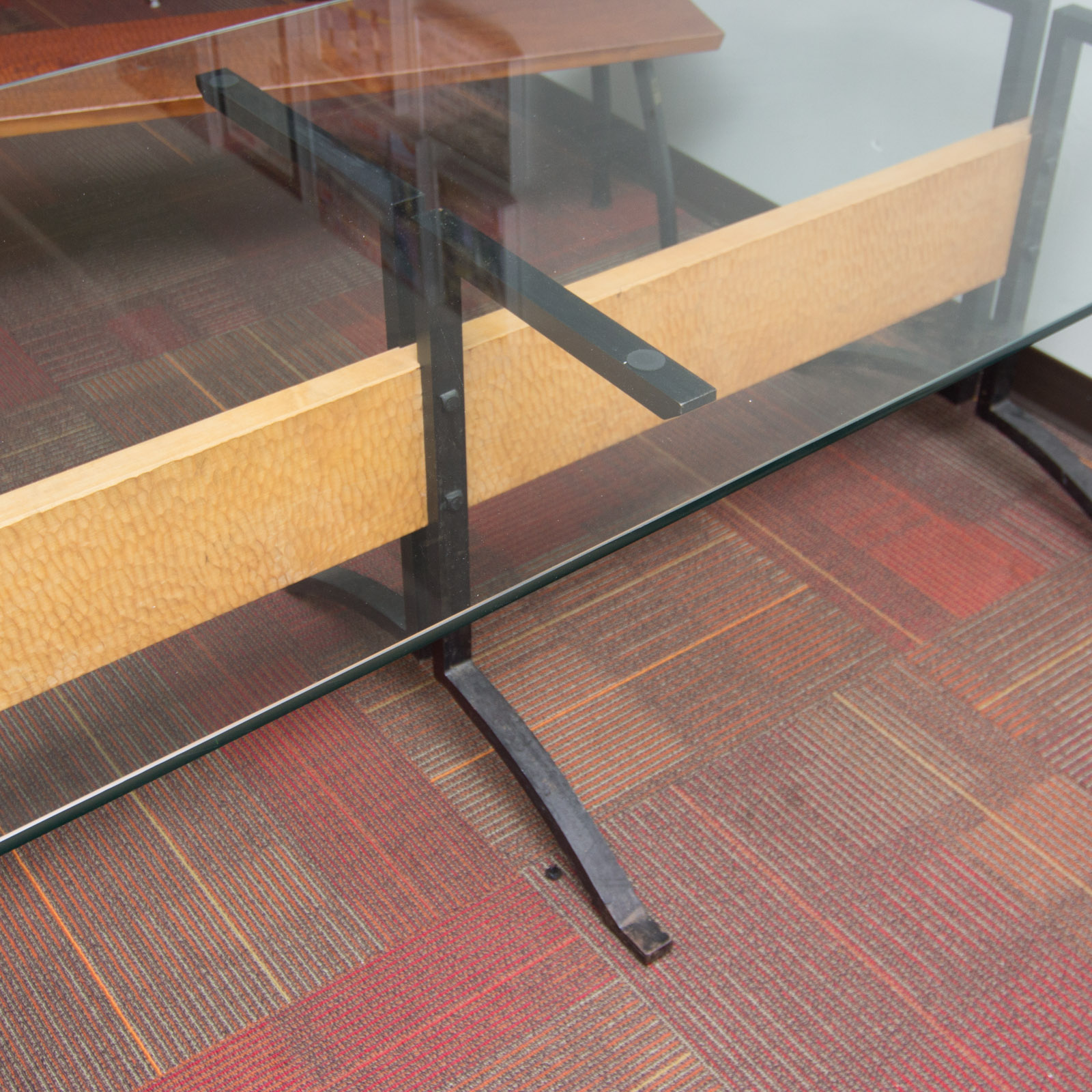 Handcrafted Glass Top Table and Benches