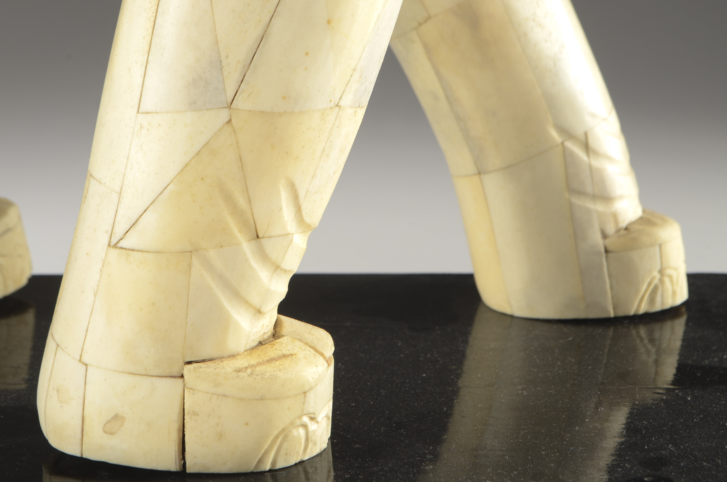 Large Chinese Tessellated Bone Elephant Sculpture on Lacquered Base