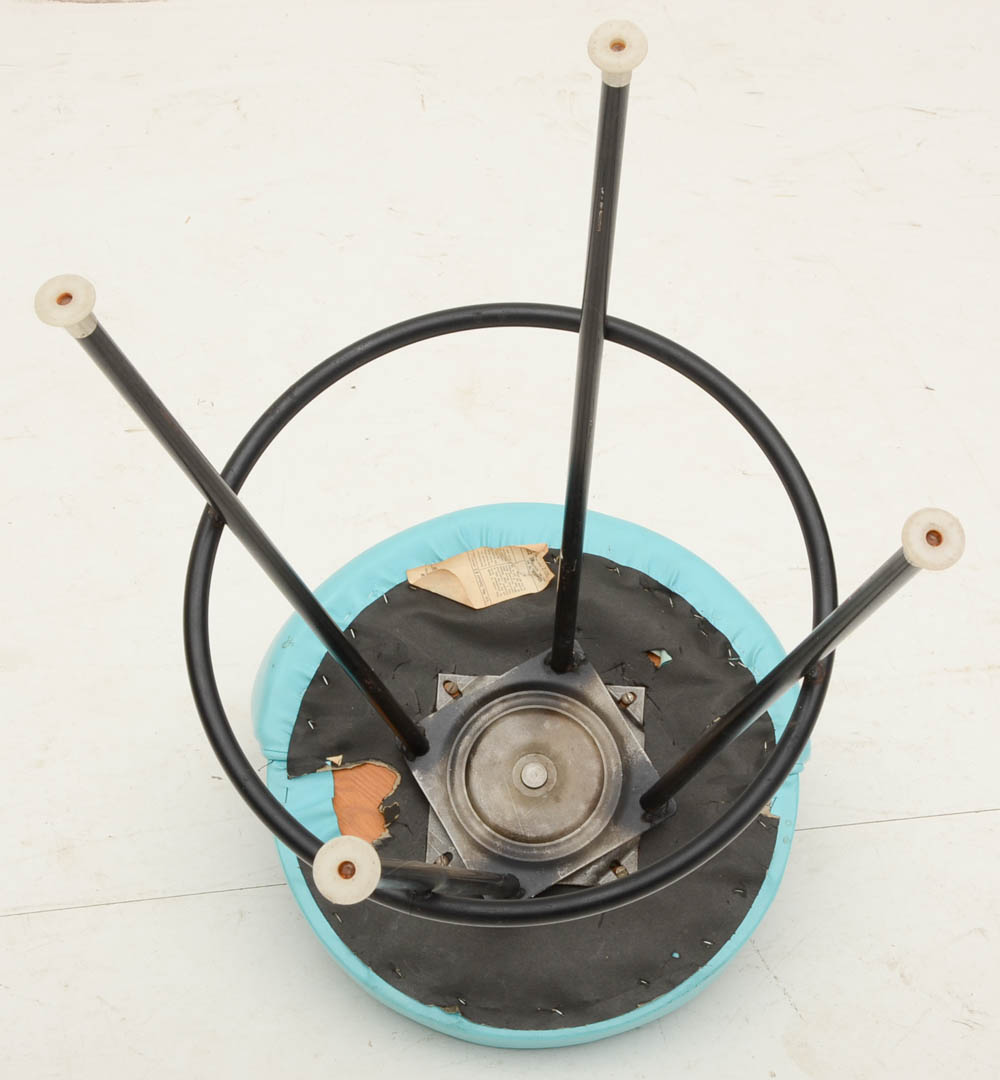 Set of Four Mid-Century Turquoise Bar Stools