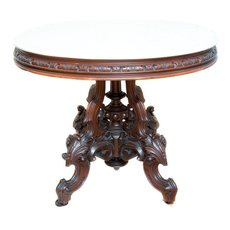 Victorian Style  Occasional Table With Marble Top