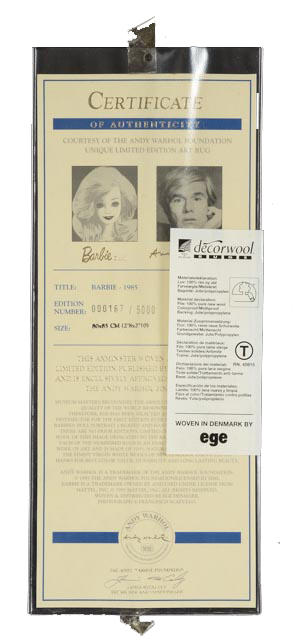 Ege Denmark Limited Edition Wool Rug Wall Hanging after Andy Warhol "Barbie"
