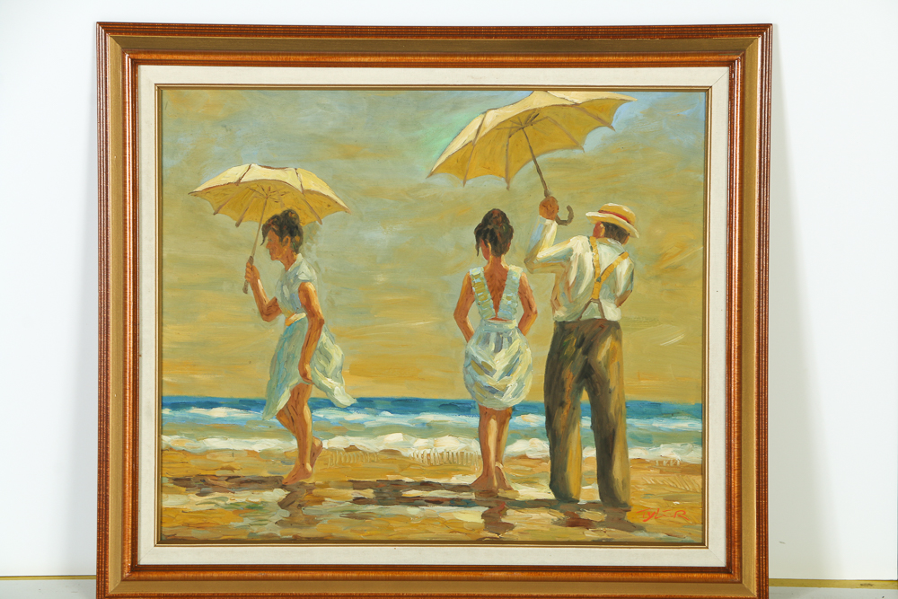 Tyler Impressionist Oil on Canvas of Paddling at the Beach