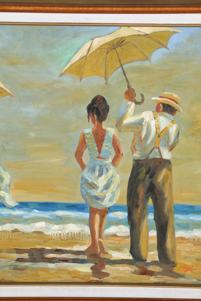 Tyler Impressionist Oil on Canvas of Paddling at the Beach