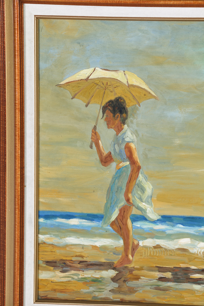 Tyler Impressionist Oil on Canvas of Paddling at the Beach