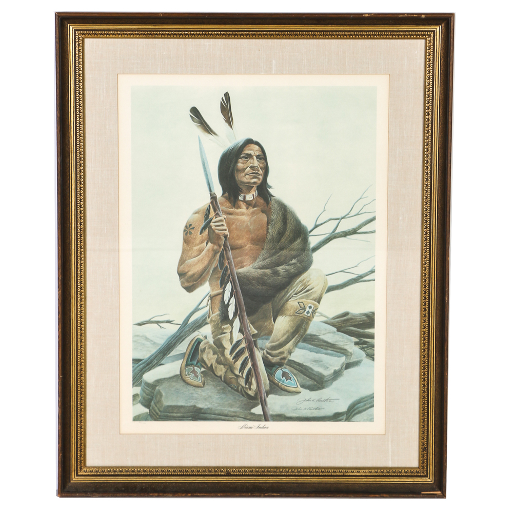 John A Ruthven Signed Lithograph "Miami Indian"