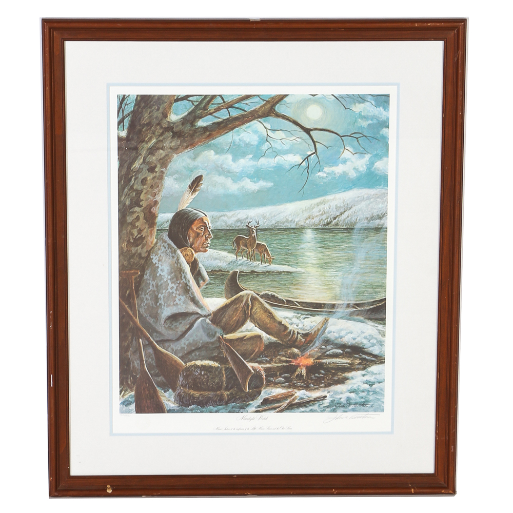 John A Ruthven Signed Limited Edition Lithograph "Moonlight Watch"