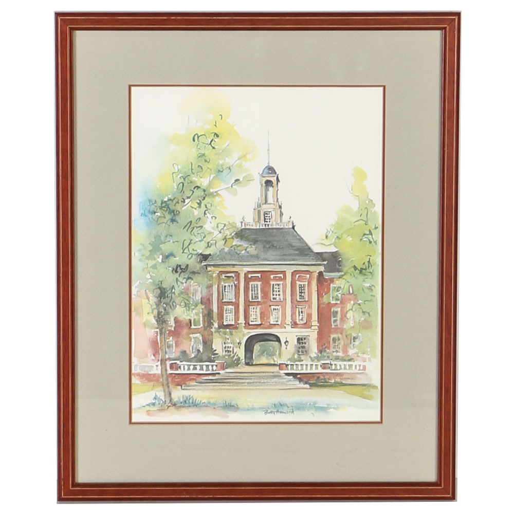 Betty Howard Offset Lithograph of Miami University's Upham Hall