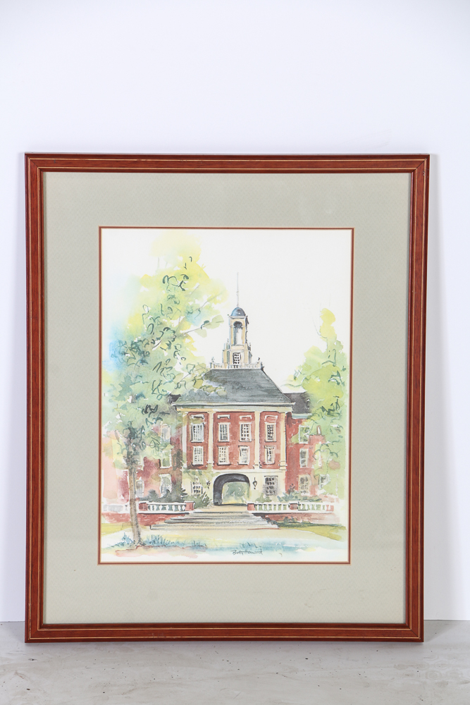Betty Howard Offset Lithograph of Miami University's Upham Hall