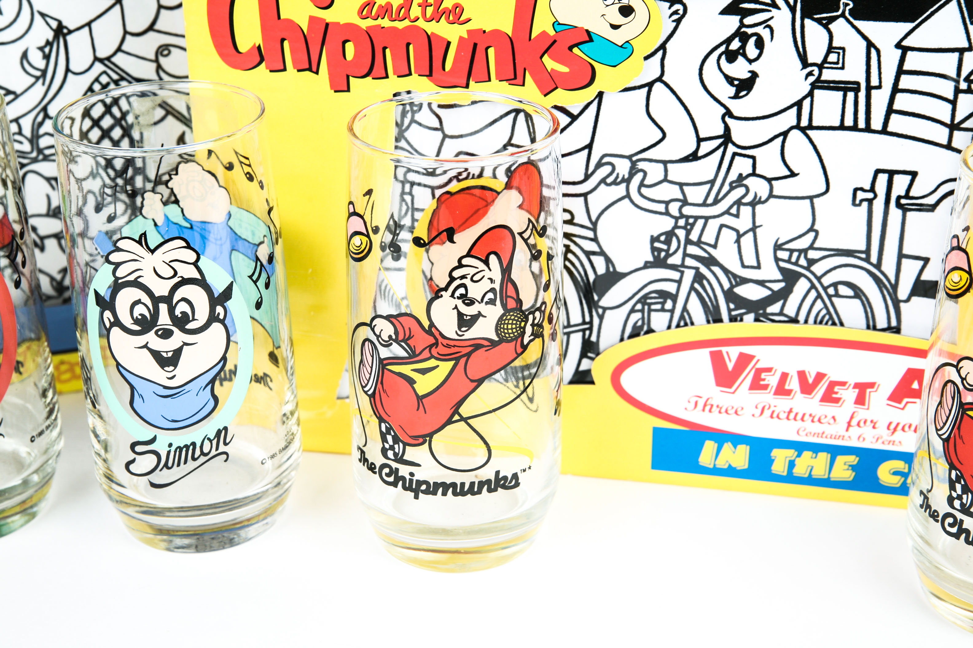 Alvin the Chipmunk and Woody Woodpecker Glasses and Velvet Art