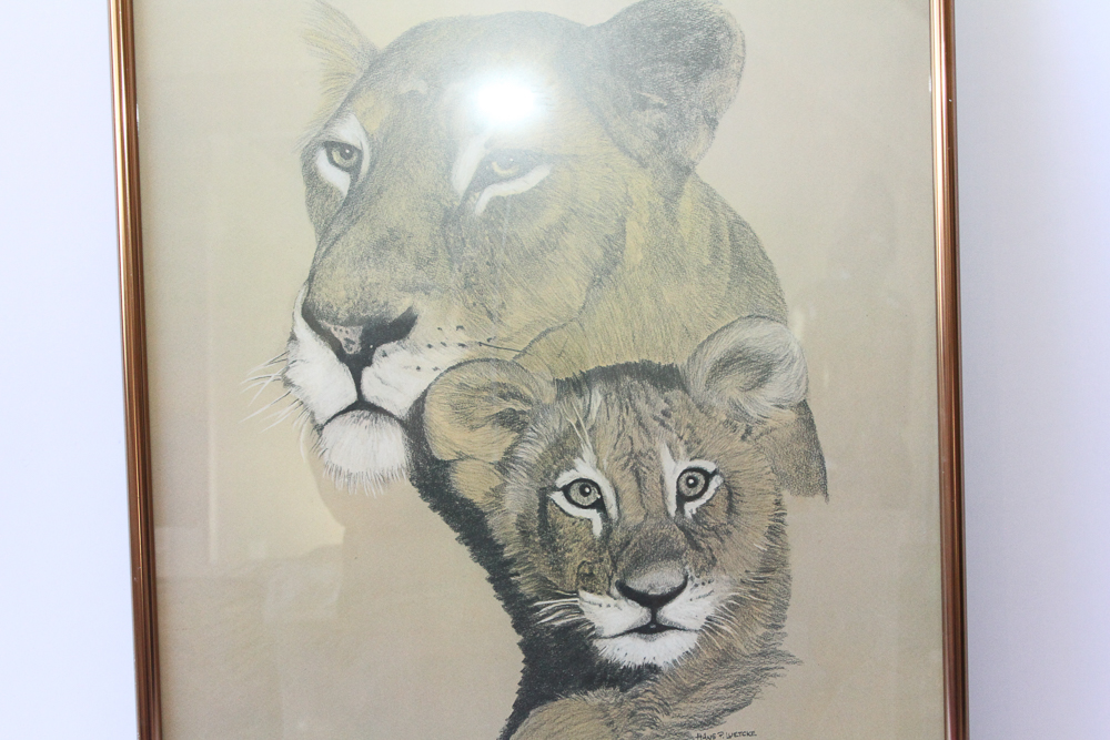 Hans P. Luetcke Offset Lithograph of a Lioness and Cub