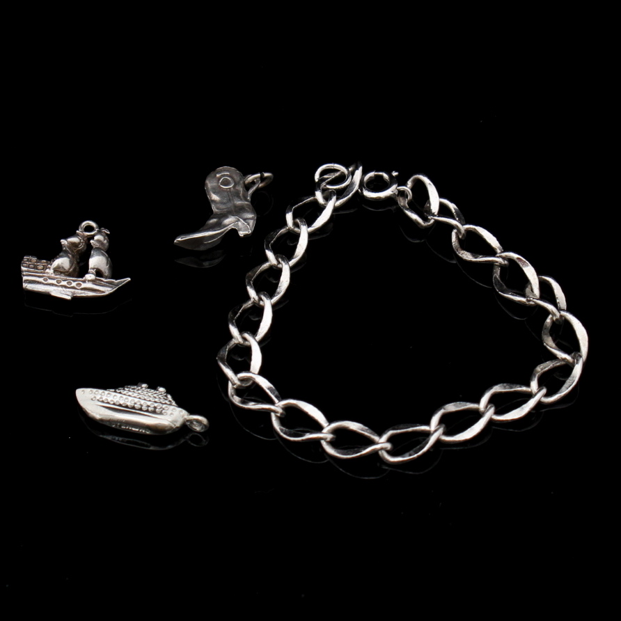 Sterling Silver Link Bracelet and Charms