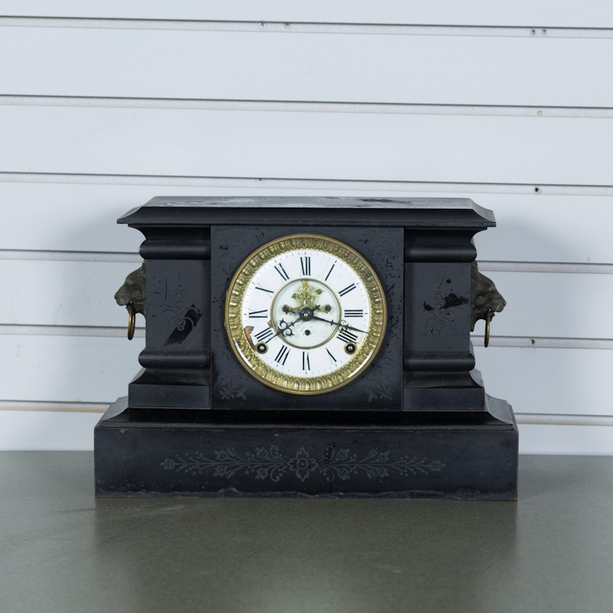 Antique F. Kroeber Clock Co. "Bothnia" Cast Iron Mantel Clock