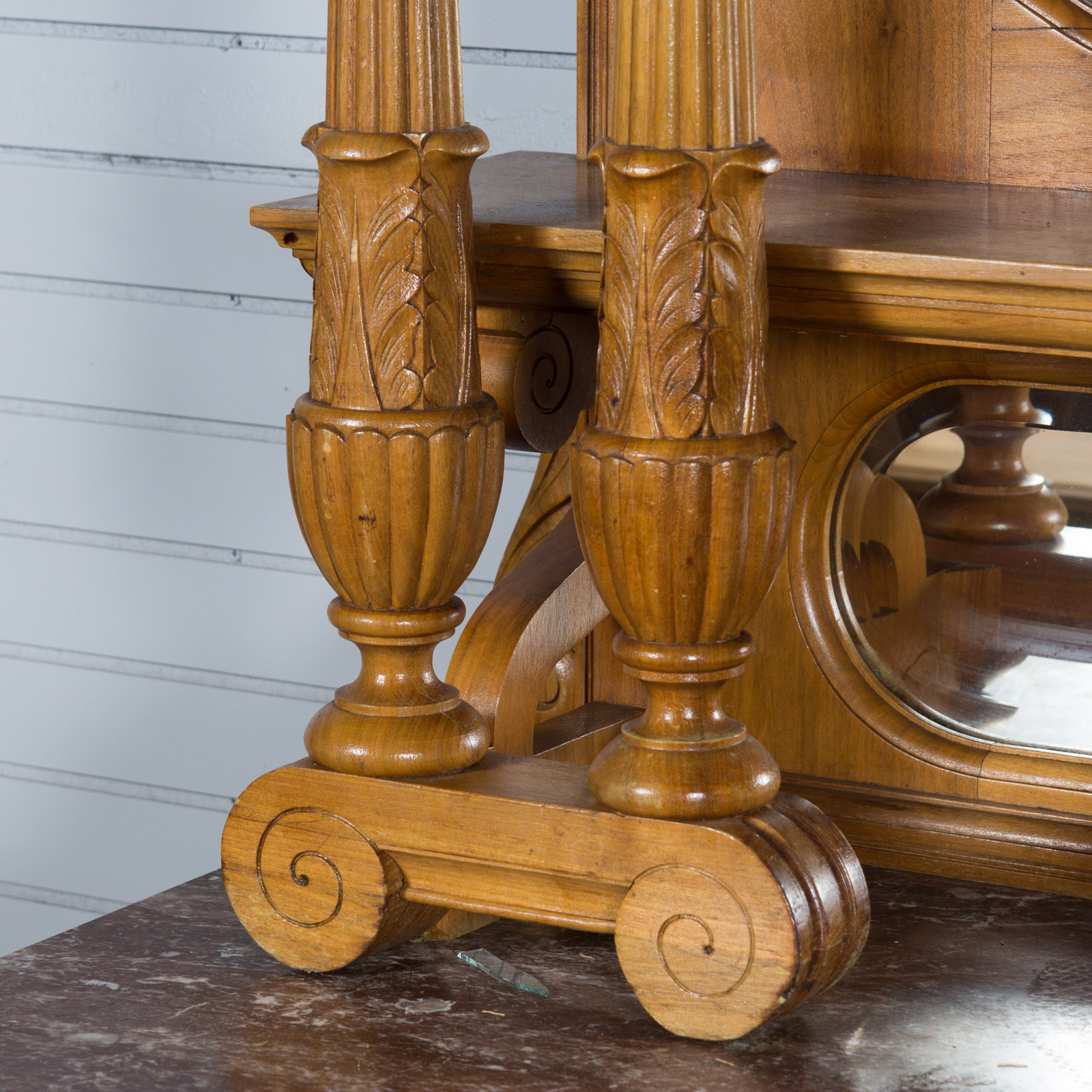 Vintage Marble Top Hutch with Mirrors