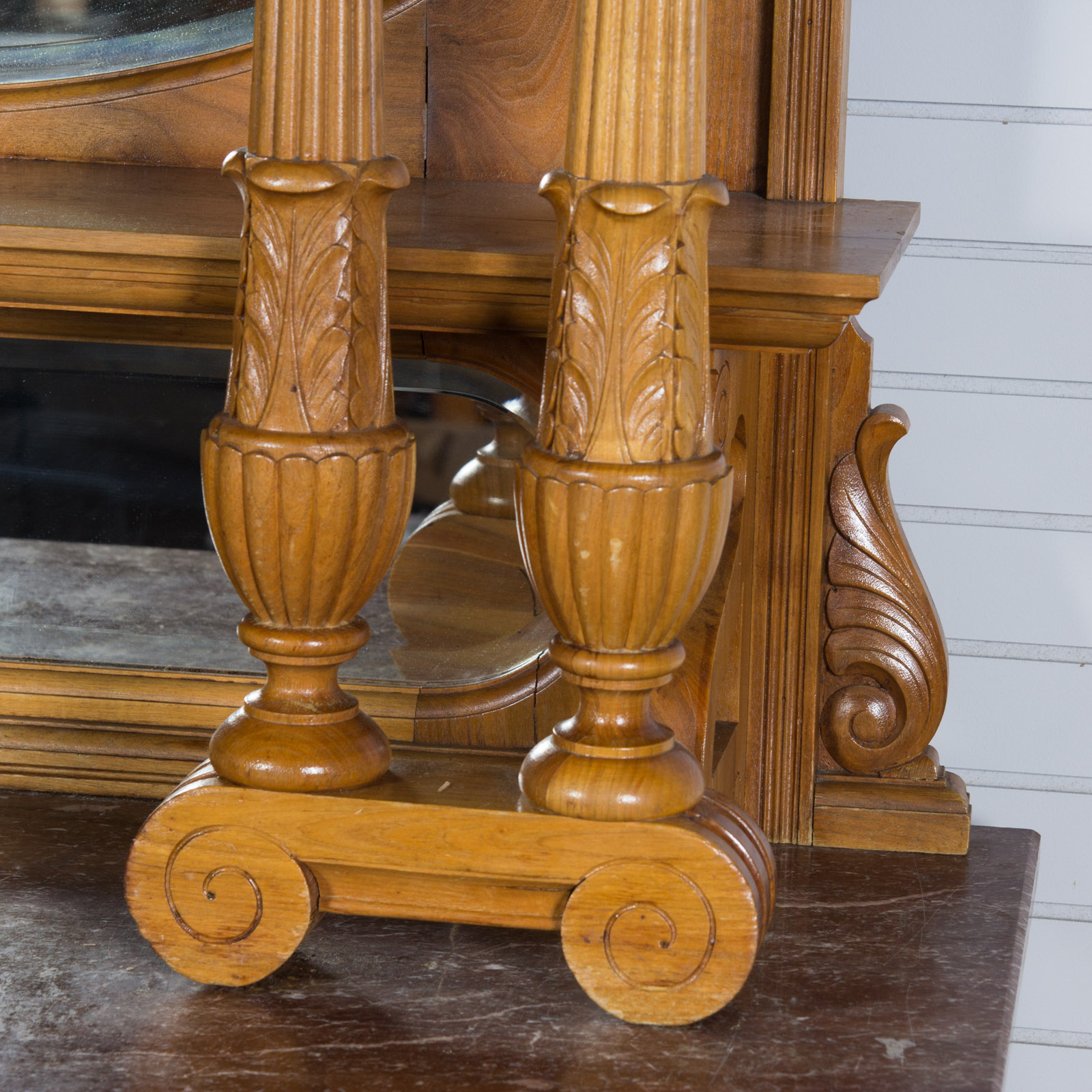 Vintage Marble Top Hutch with Mirrors