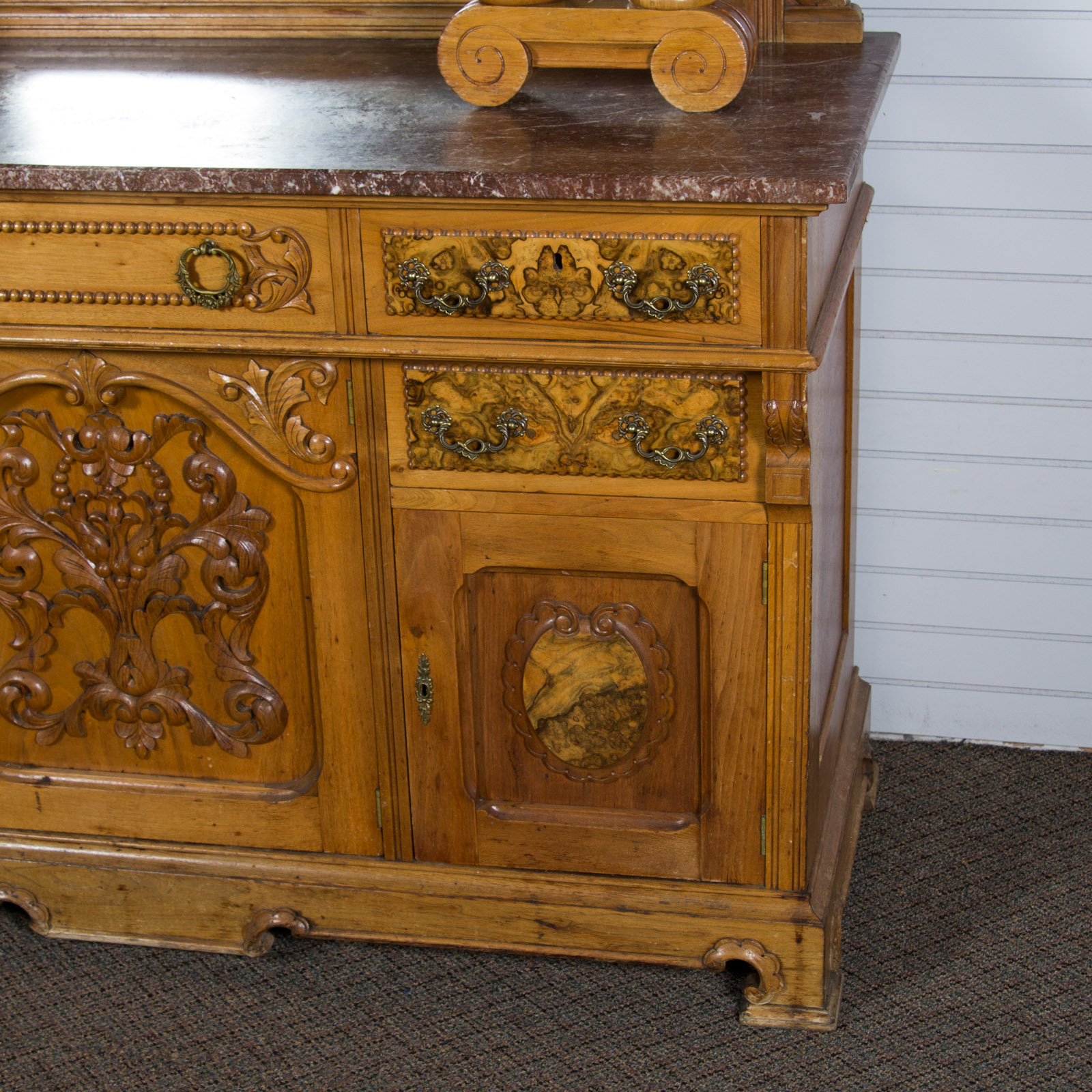 Vintage Marble Top Hutch with Mirrors
