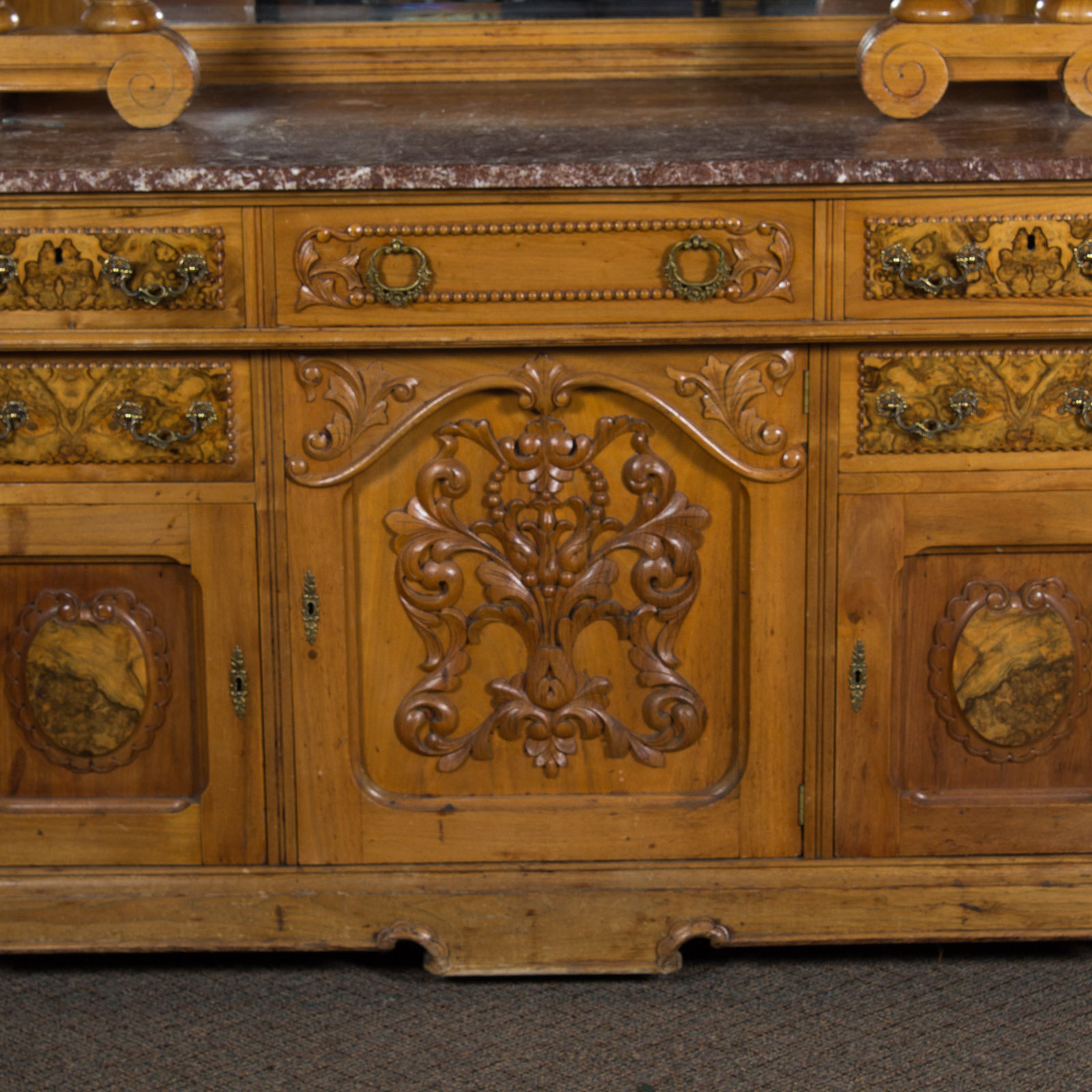 Vintage Marble Top Hutch with Mirrors