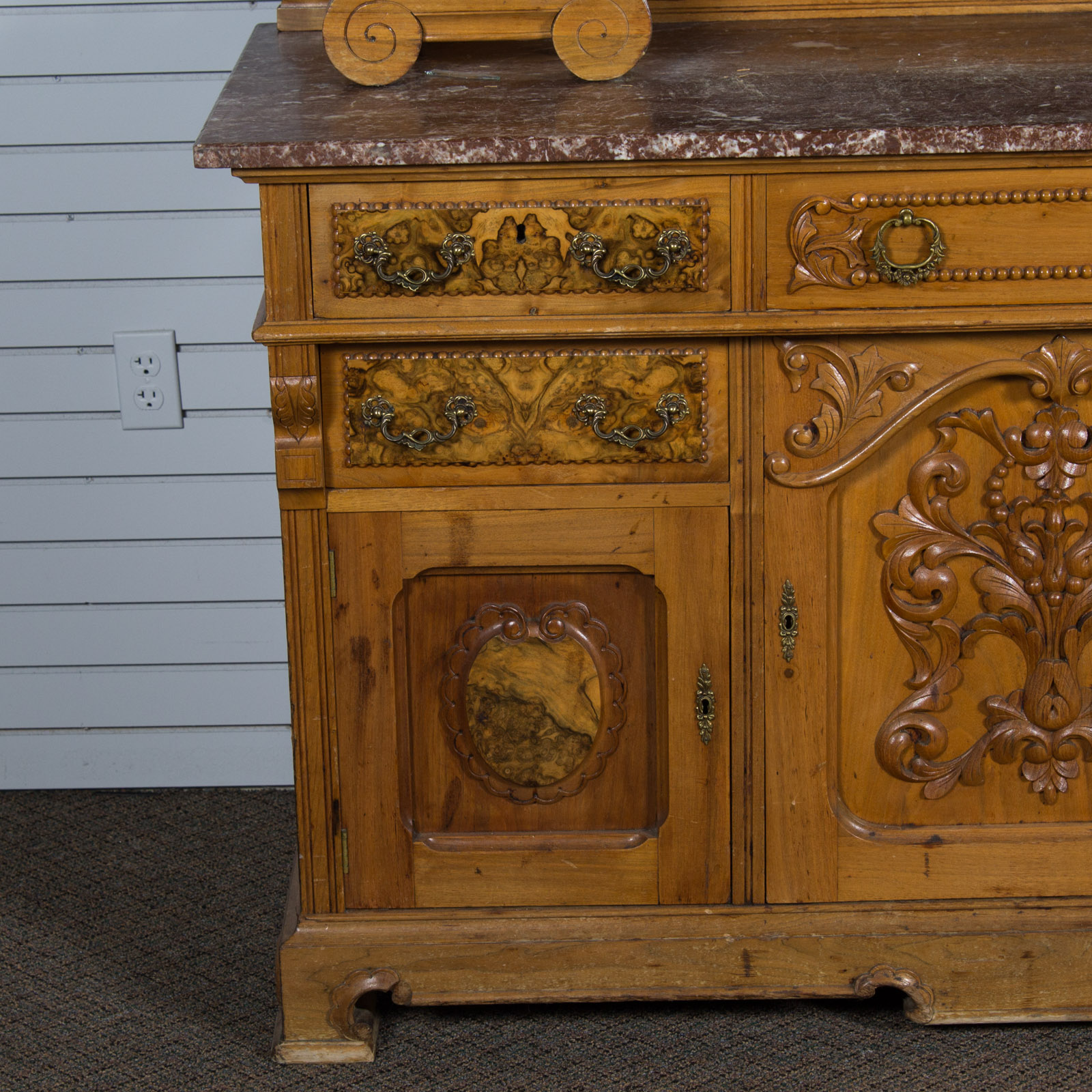 Vintage Marble Top Hutch with Mirrors