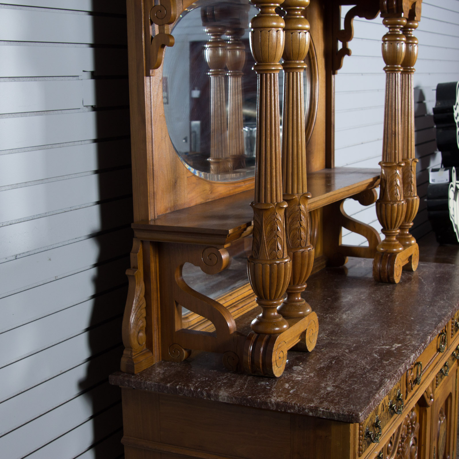 Vintage Marble Top Hutch with Mirrors