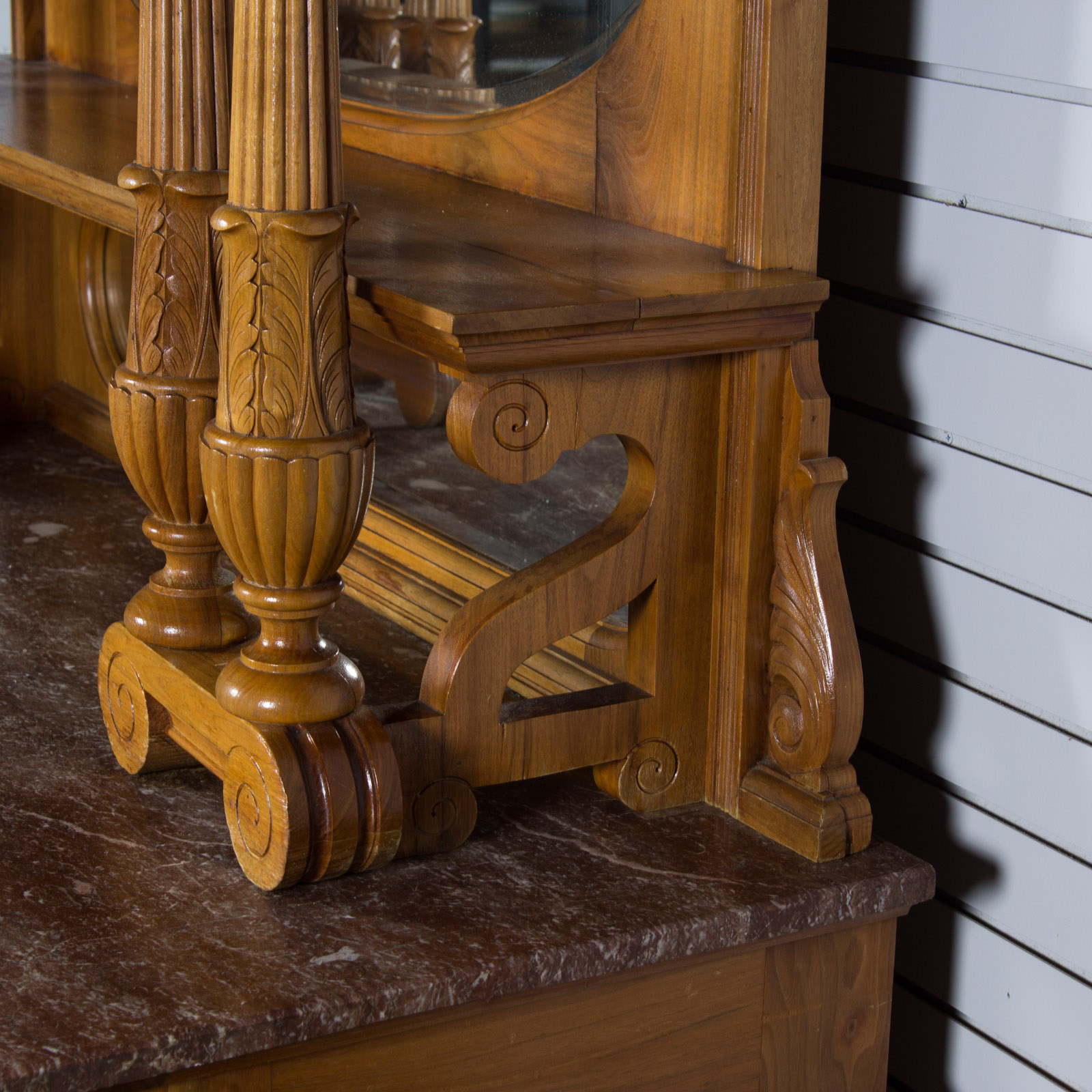 Vintage Marble Top Hutch with Mirrors