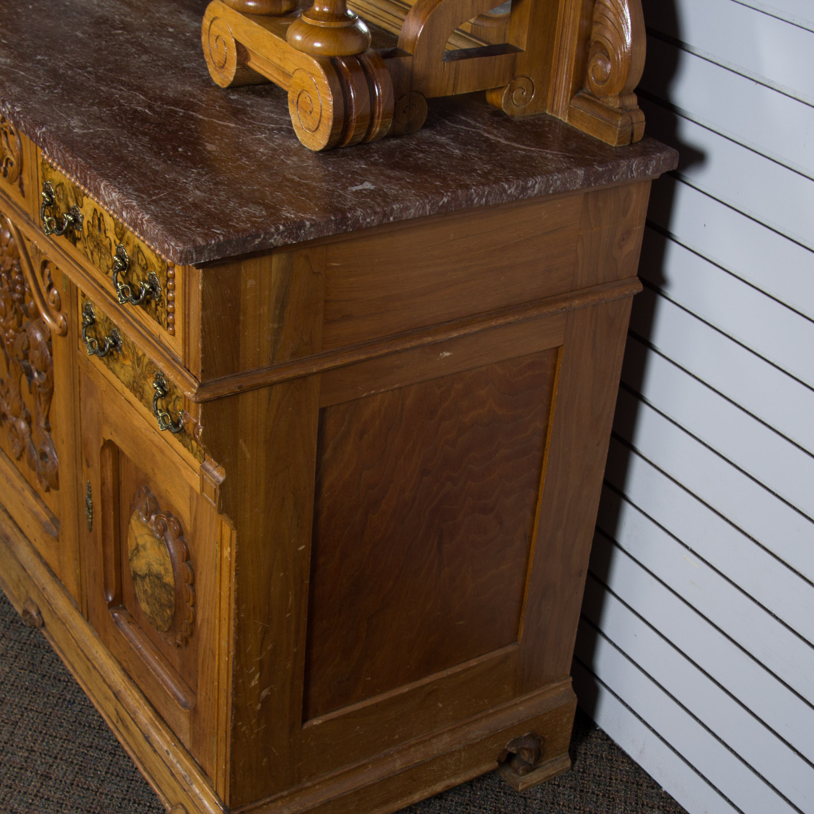 Vintage Marble Top Hutch with Mirrors