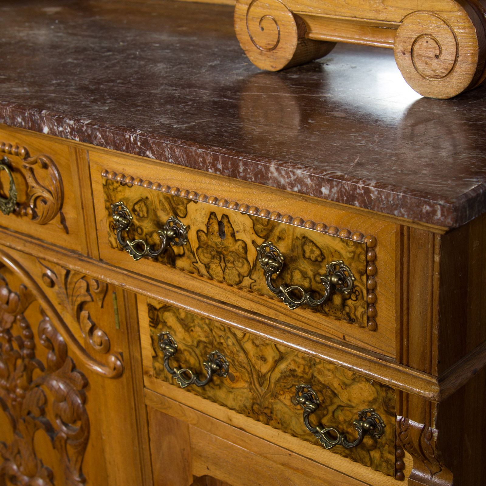 Vintage Marble Top Hutch with Mirrors