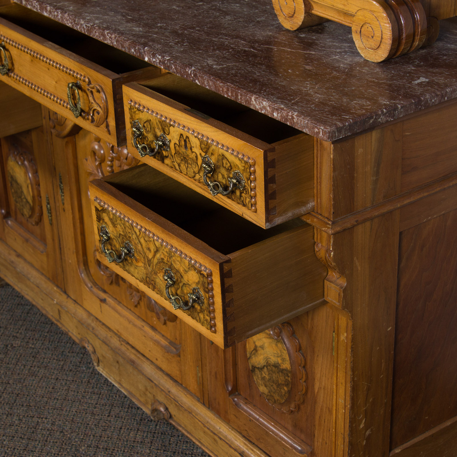 Vintage Marble Top Hutch with Mirrors