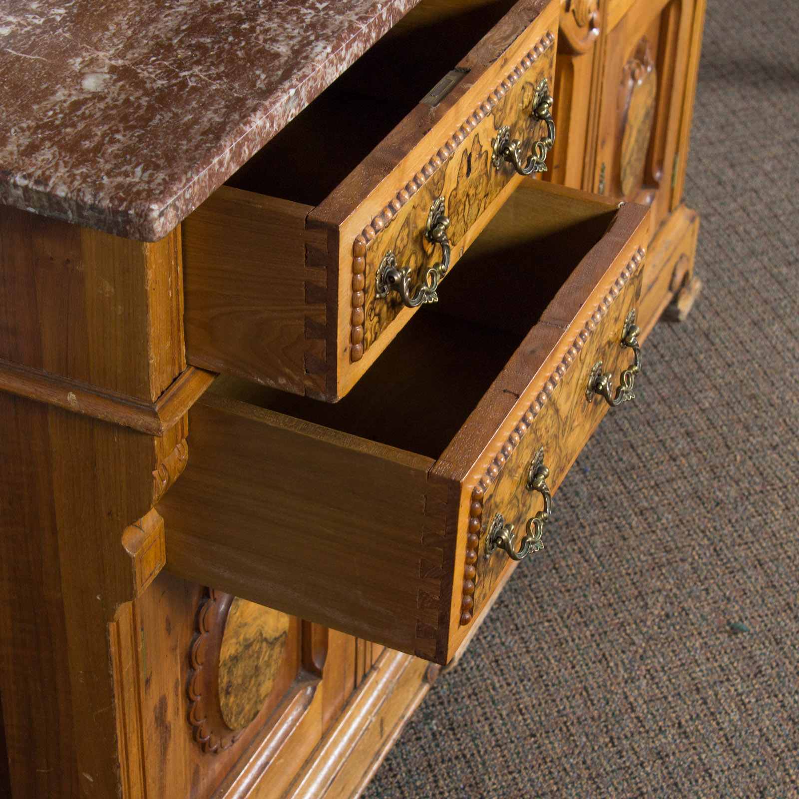 Vintage Marble Top Hutch with Mirrors