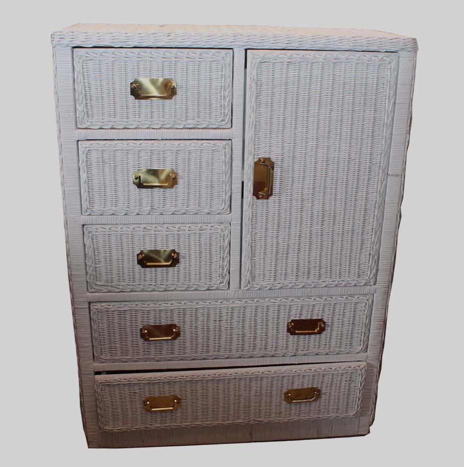 White Wicker Five Drawer Wardrobe