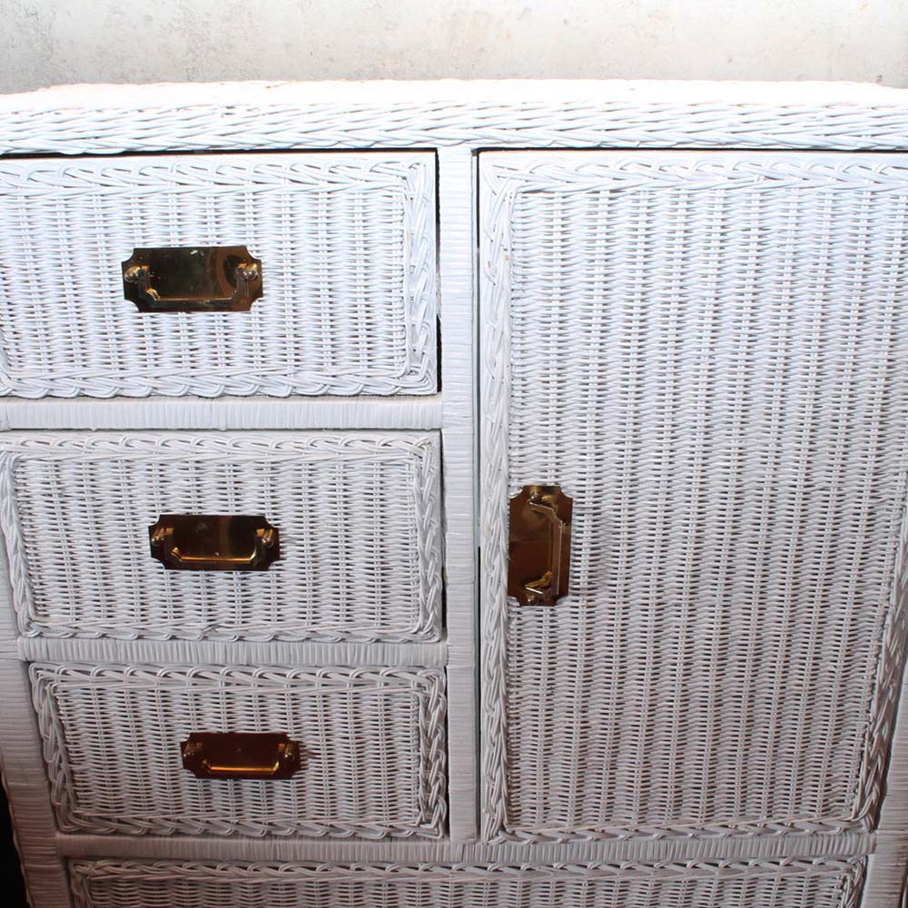White Wicker Five Drawer Wardrobe