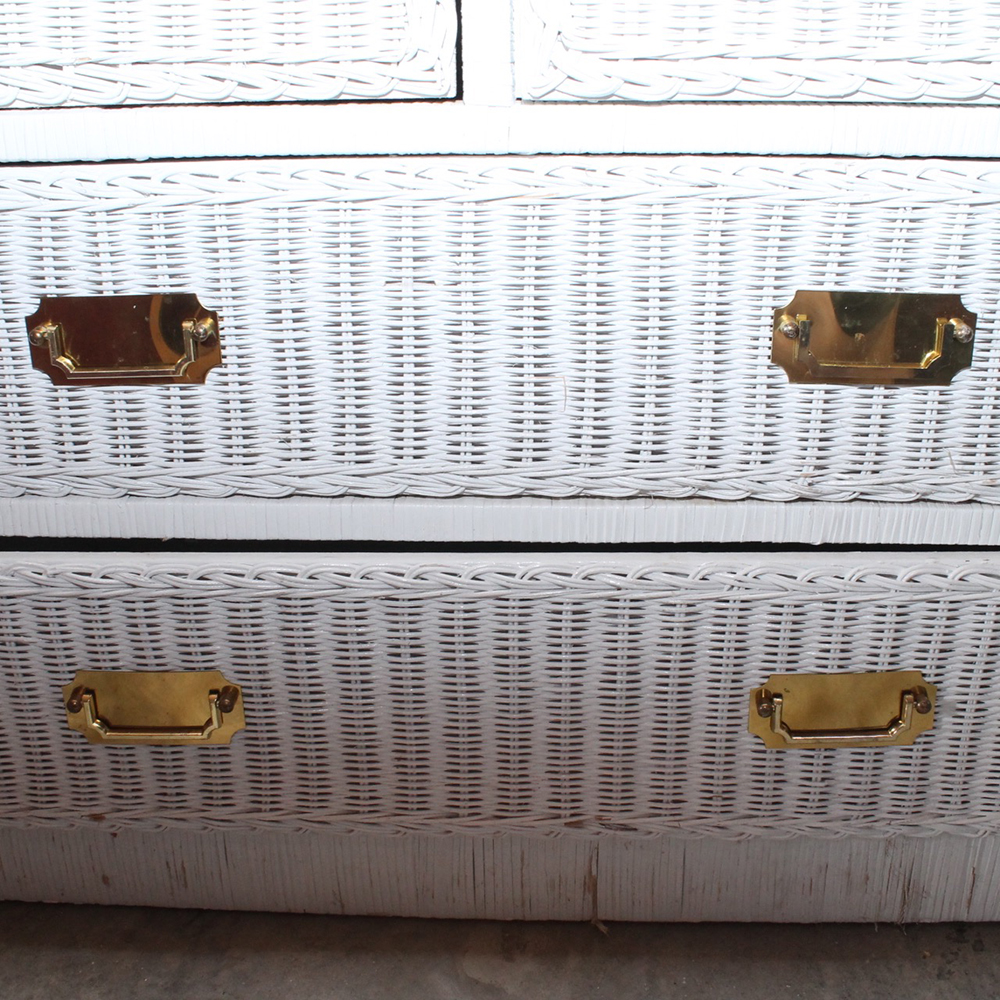 White Wicker Five Drawer Wardrobe