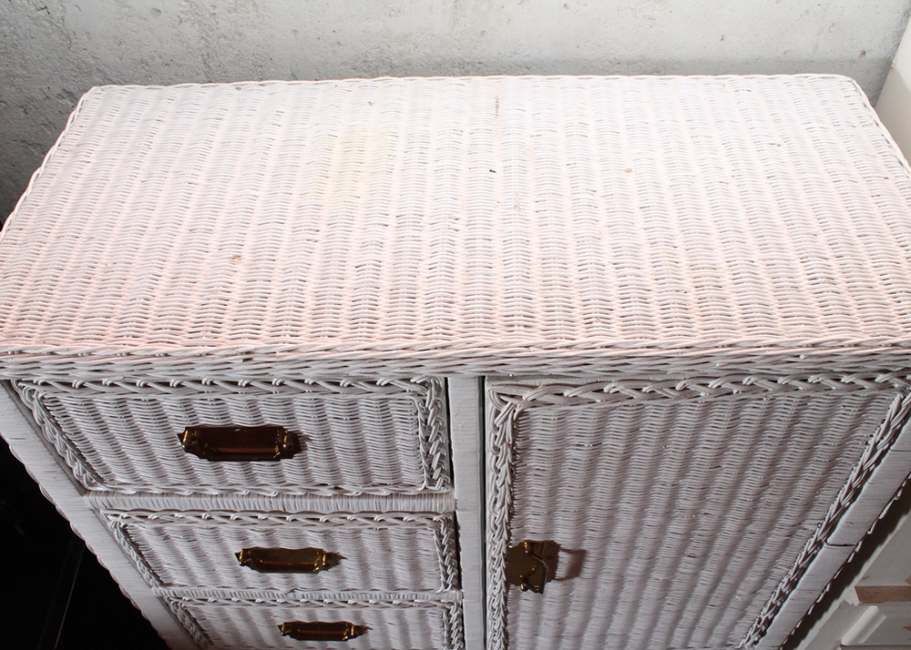 White Wicker Five Drawer Wardrobe