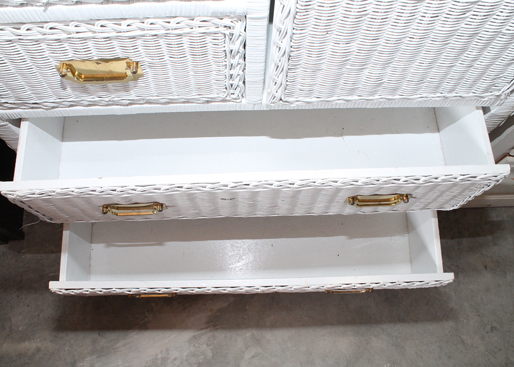 White Wicker Five Drawer Wardrobe