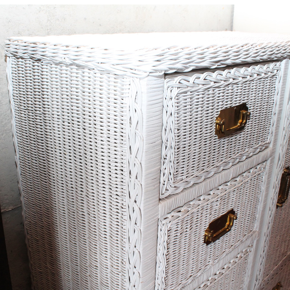 White Wicker Five Drawer Wardrobe