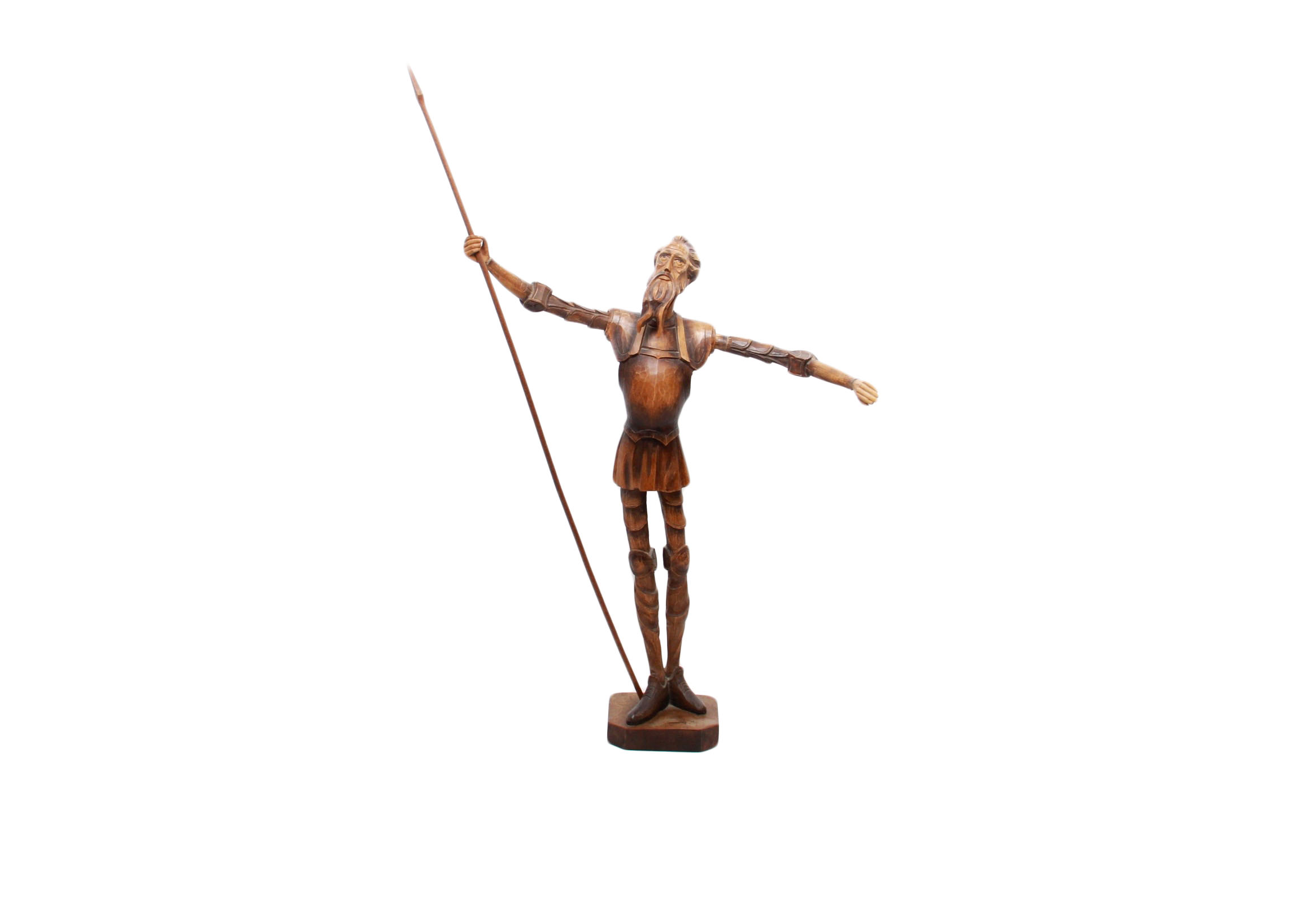 Don Quixote Wood Sculpture with Spear and Moveable Jointed Arms