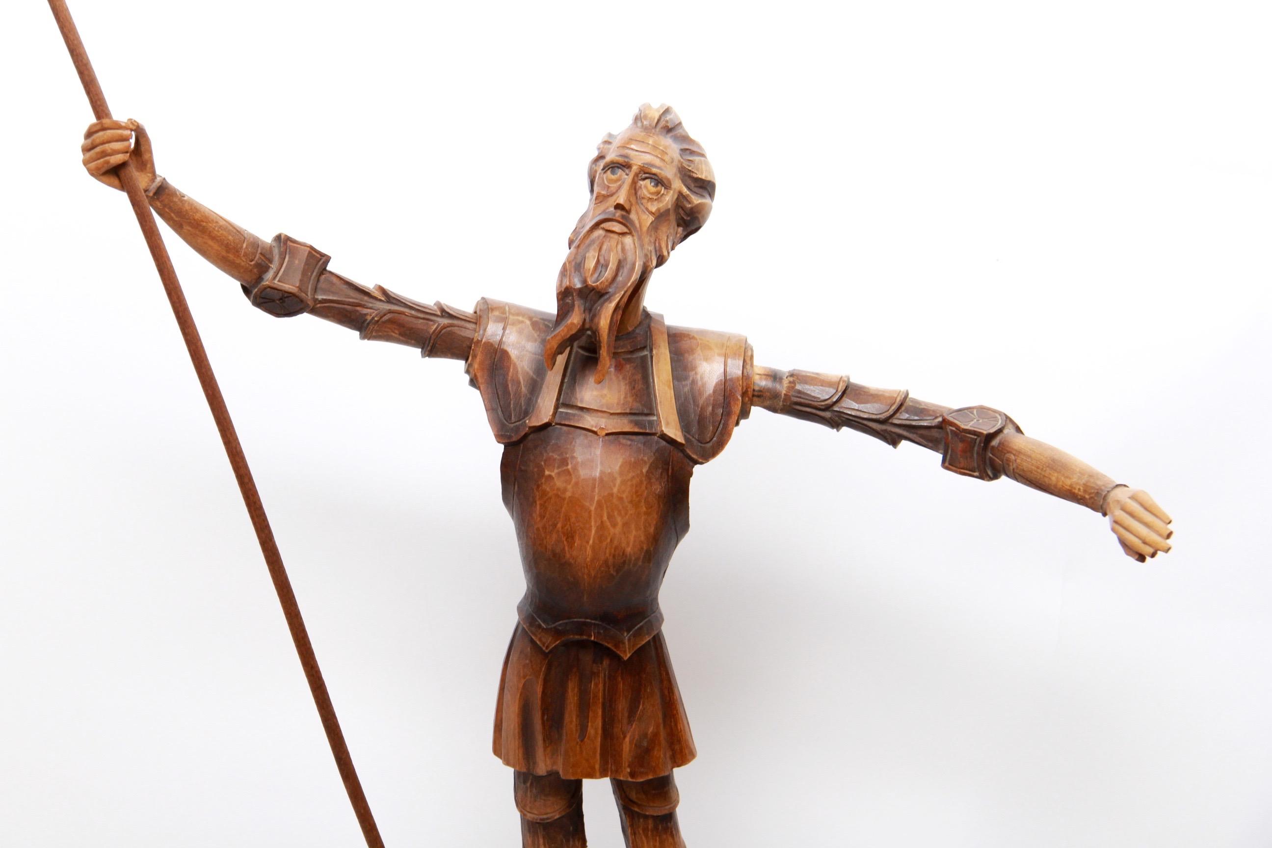 Don Quixote Wood Sculpture with Spear and Moveable Jointed Arms