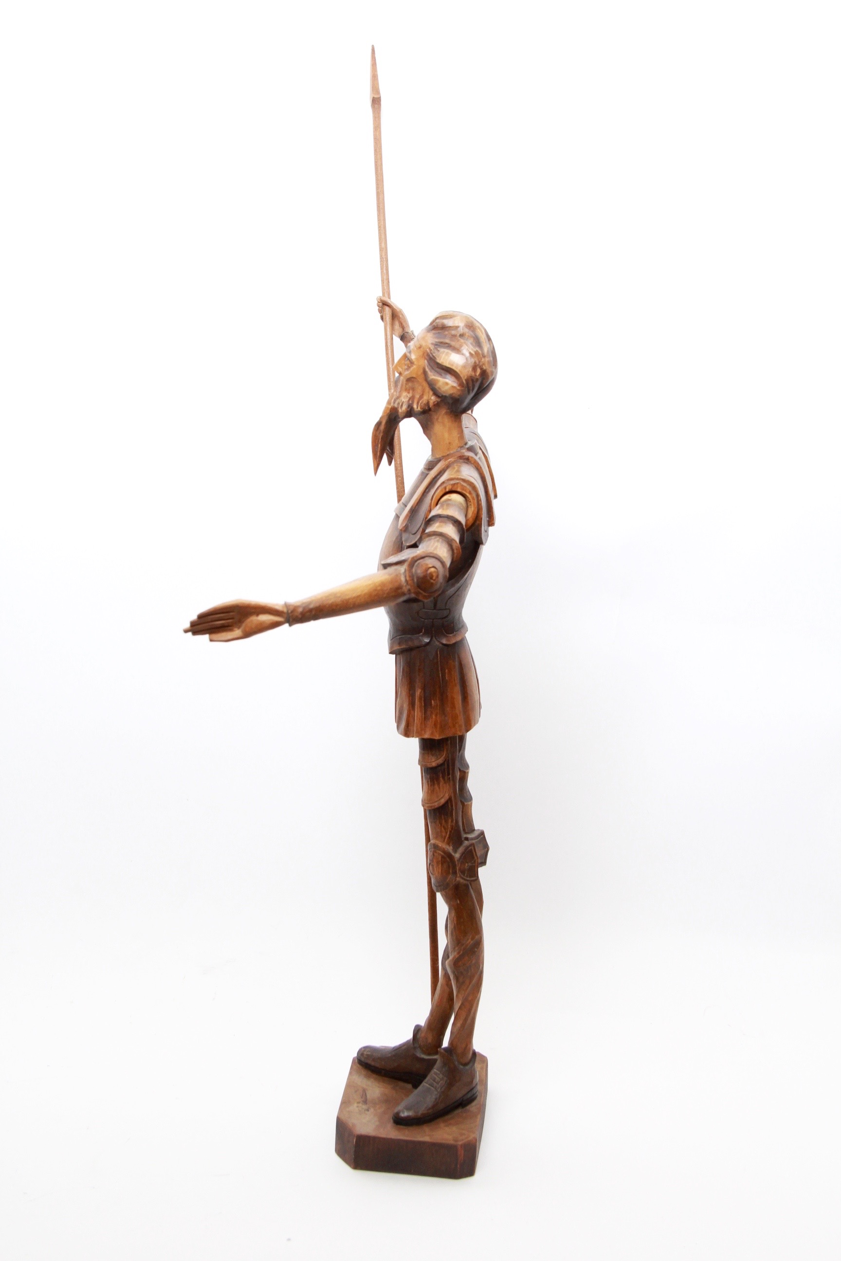 Don Quixote Wood Sculpture with Spear and Moveable Jointed Arms