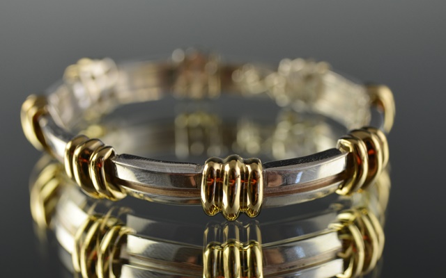 1995 Tiffany & Co Sterling Silver and 18K Gold Station Bracelet