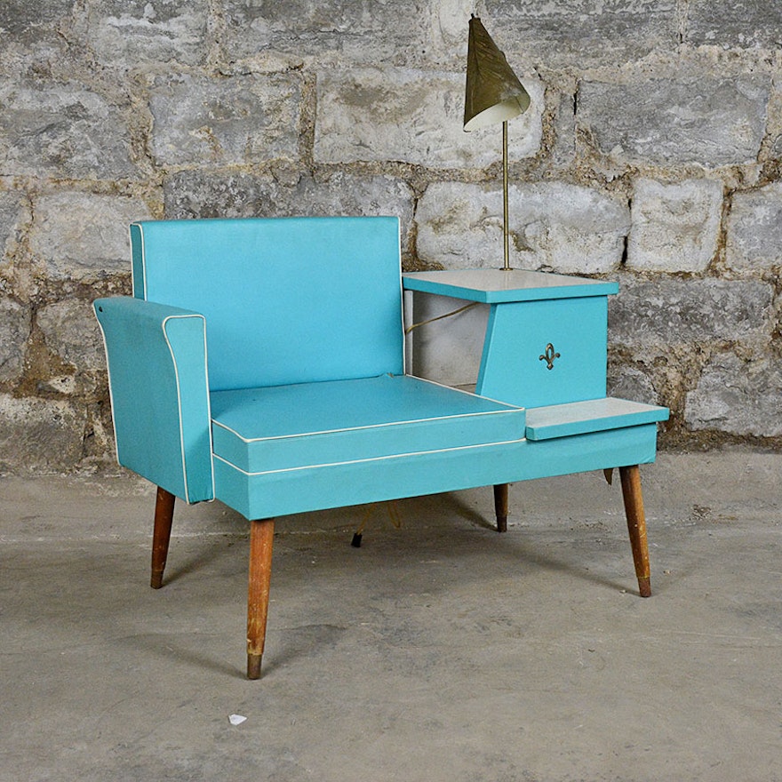 Mid 20th Century Teal "Gossip Bench" Telephone Table