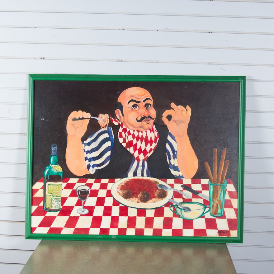 W. Hinton III Italian Food Themed Painting on Canvas