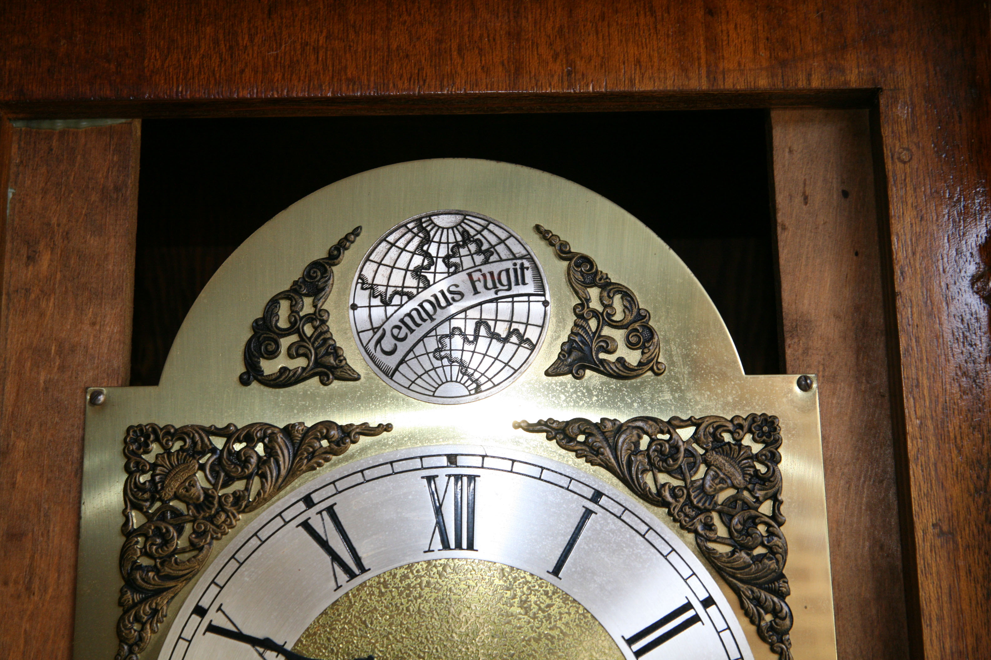 Tempus Fugit Mahogany Case Grandfather Clock