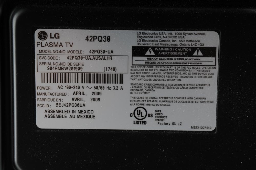 LG 42" 720p Flat Panel Plasma Television