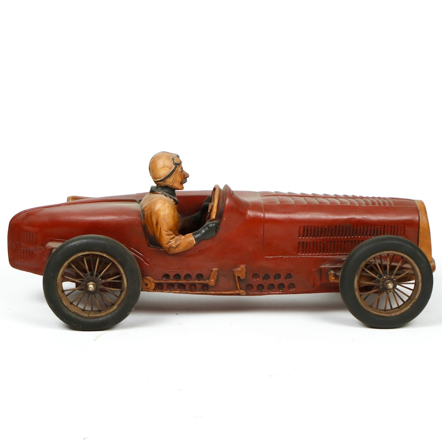 Large Decorative Wood Race Car with Driver