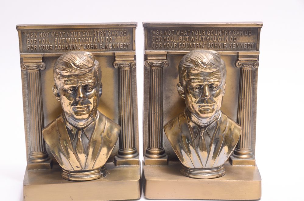 Pair of JFK Brass Bookends