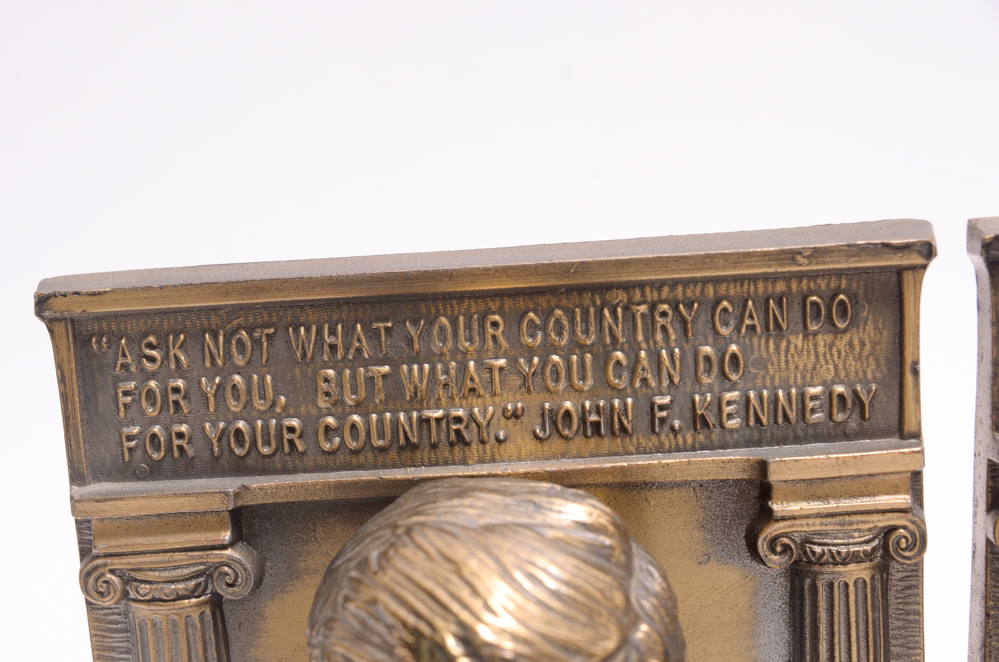 Pair of JFK Brass Bookends