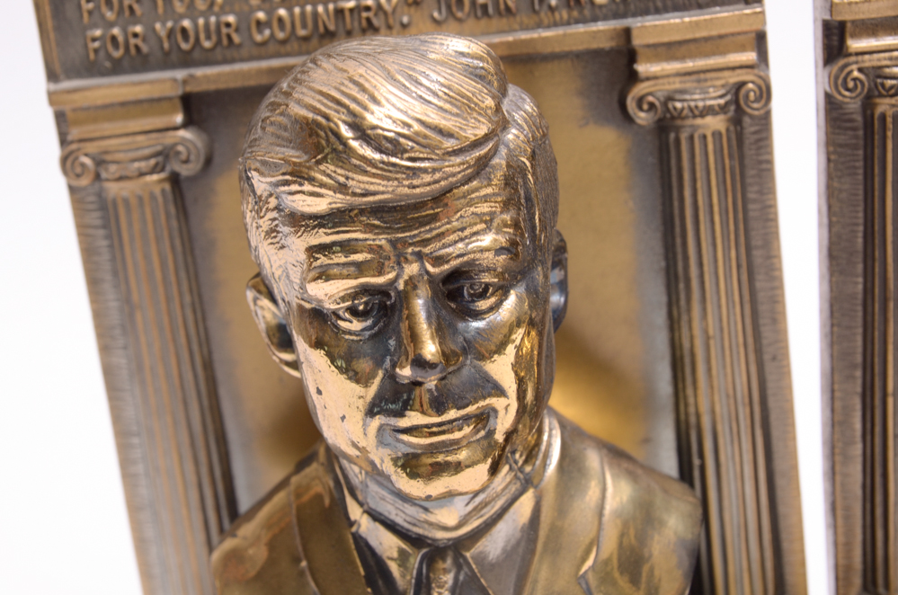 Pair of JFK Brass Bookends